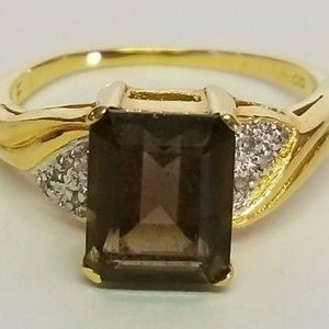 Diamond Smokey Quartz Gold Over Sterling Silver 10